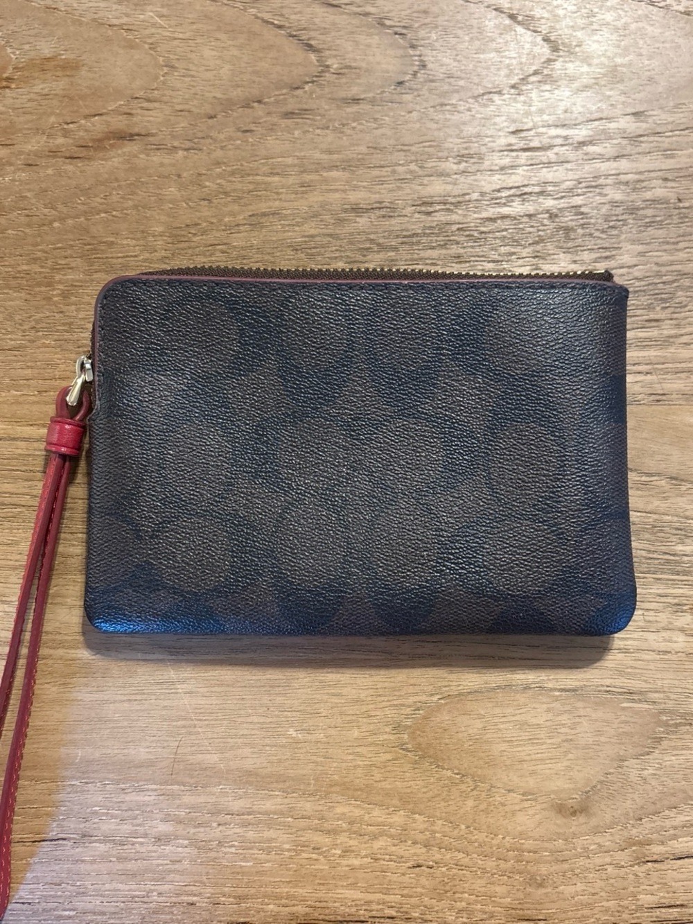Coach Brown Signature Wristlet with Red Center Stripe - Picture 4 of 4